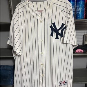 Majestic White and Navy Striped Jersey New York Yankees Jeter #2